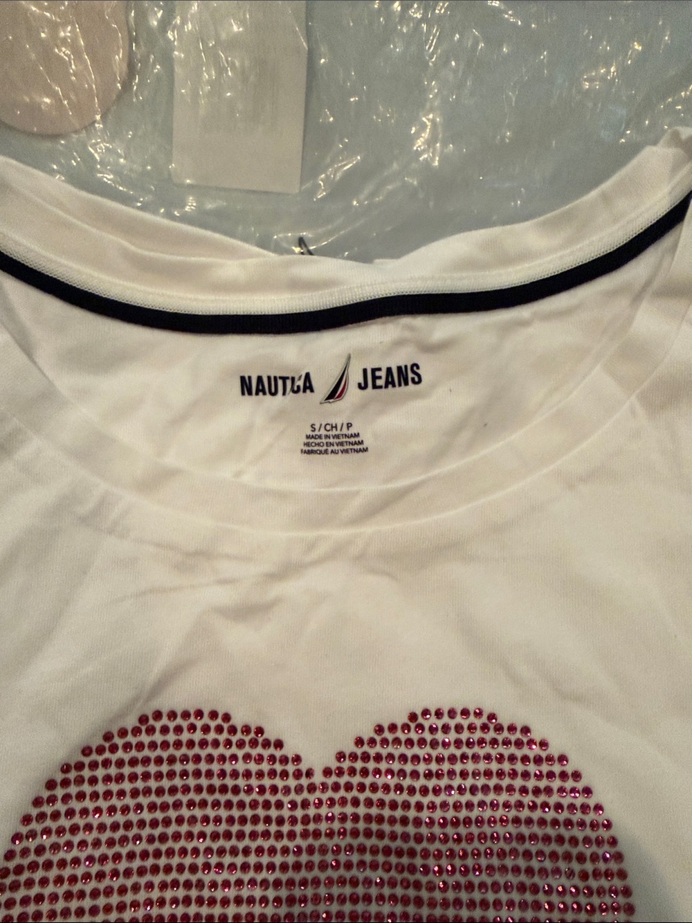Nautica Jeans White Round-Neck Embellished-Heart T-Shirt